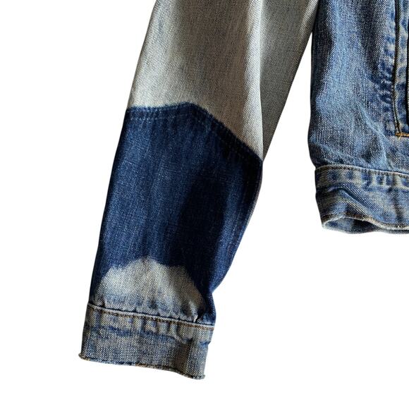 Free People : Brass-tone Studded Patchwork Distressed Boho Denim Jacket : XS - Picture 6 of 16